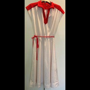 Vintage White & Red Polka Dot Sleeveless Dress Sz S/M Full Circle Skirt
